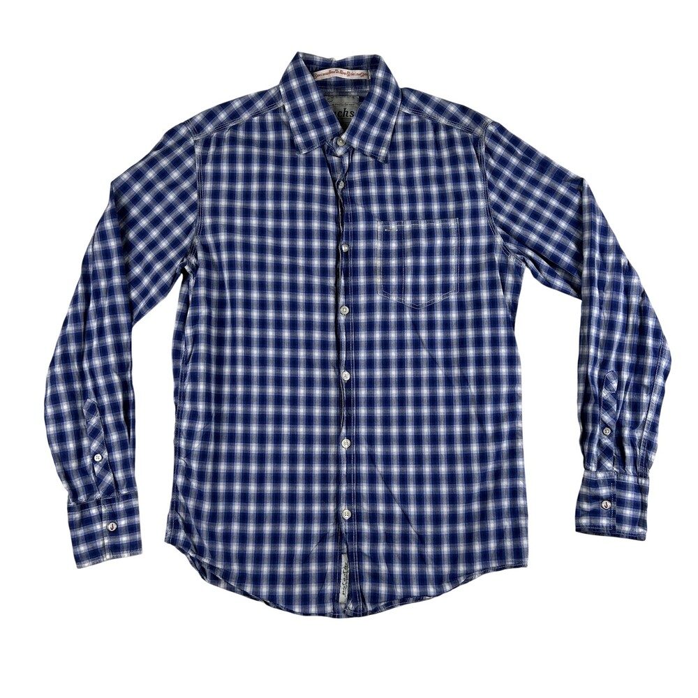 JACHS Shirt Mens Small Blue Check Long Sleeve Button Front Casual Lightweight